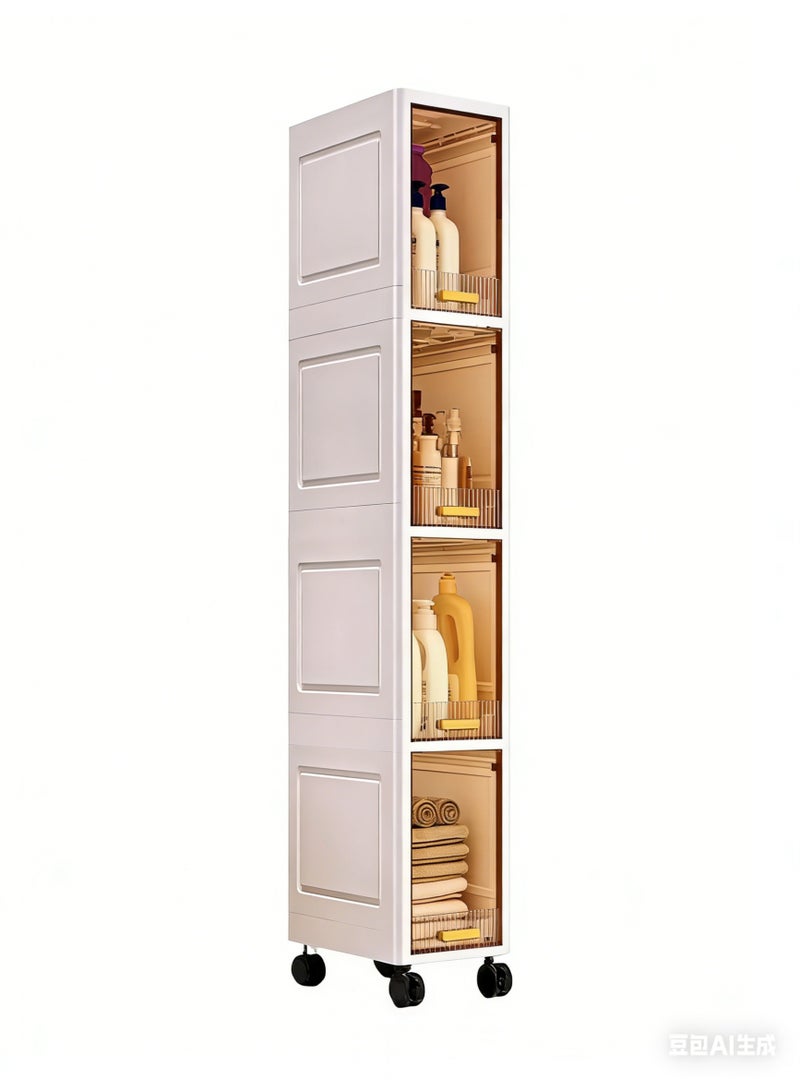Bathroom Storage Cabinet, Narrow Storage Cabinet, Plastic Narrow Storage Cabinet With Doors And Shelves, Multi-functional Storage Cabinet For Bedroom And Bathroom, Waterproof Design, Suitable For Small Spaces, Bathroom, Kitchen, Laundry Room, White. - Image 1